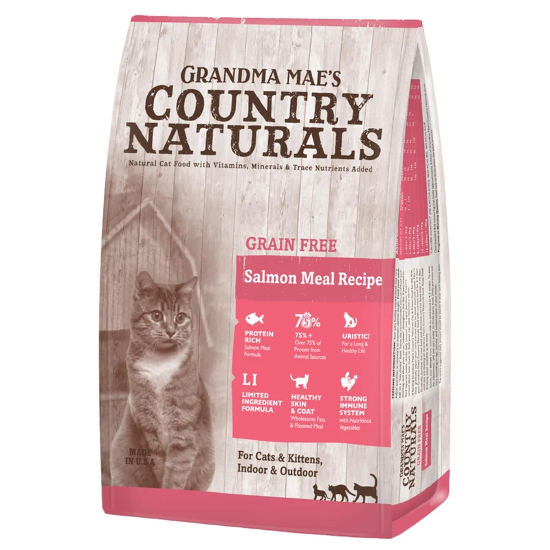 Grandma Mae’s Country Naturals – Nourriture sèche sans céréales au saumon pour chat, cuisson lente, USA, sachet 6 lb