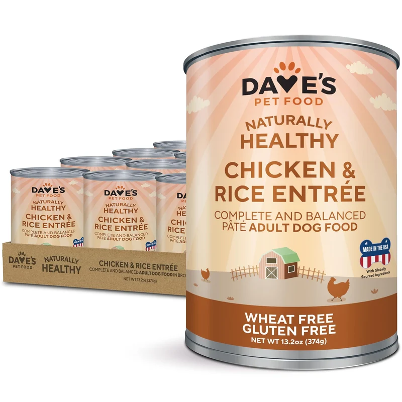 Dave's Pet Food – Nourriture humide pour chien (Poulet & Riz), sans gluten, fabriquée aux États‑Unis, pack 12 x 13,2 oz