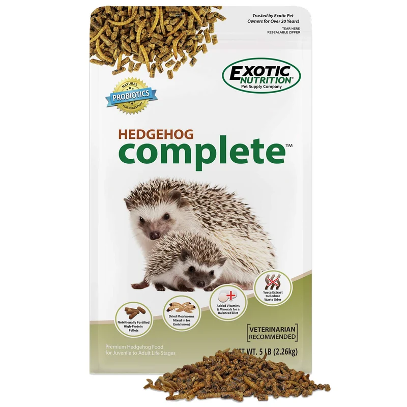 Exotic Nutrition Hedgehog Complete 5 lb – Nourriture complète naturelle pour hérissons, pellets riches en protéines et vers séchés