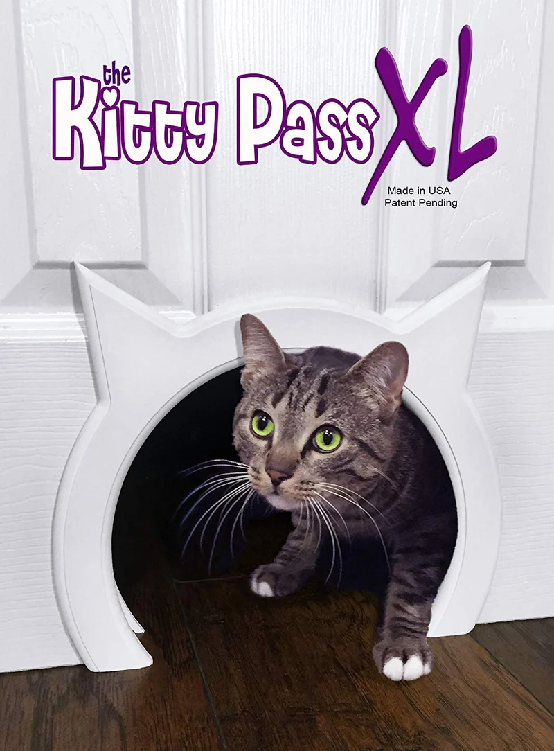 The Kitty Pass XL Porte-chat Intérieur – Porte pour litière cachée, jusqu'à 30 lb, Blanc semi-brillant