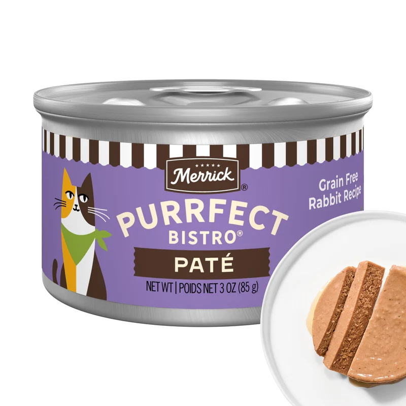 Merrick Purrfect Bistro Pâté Lapin Sans Céréales — Nourriture humide pour chat, Lot de 24 × 85 g
