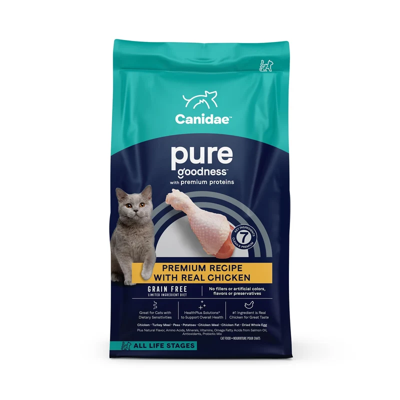 CANIDAE Pure – Croquettes pour chat, recette au poulet, ingrédients limités, sans céréales, sac 10 lb