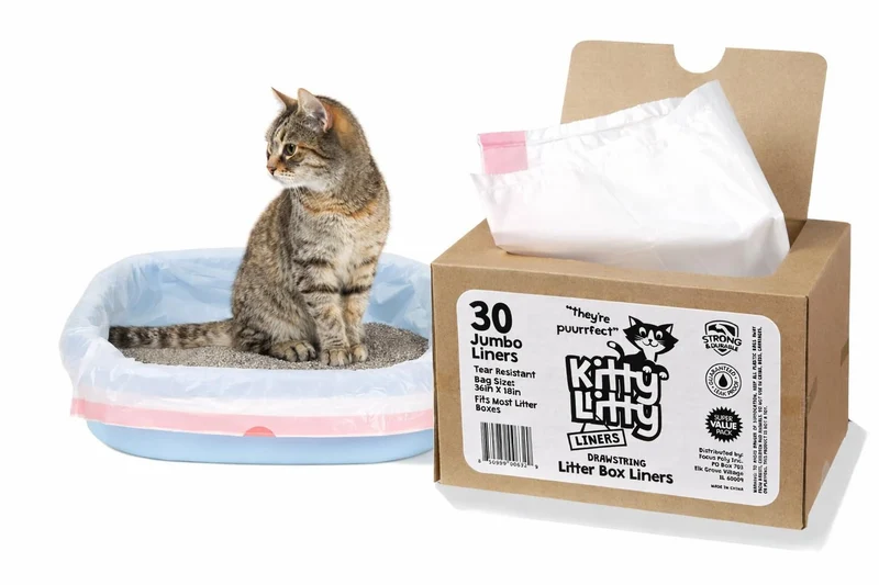 Kitty Litty Sacs de Litière pour Bac à Chat — Lot de 30 Sacs à Cordon, Grand Format