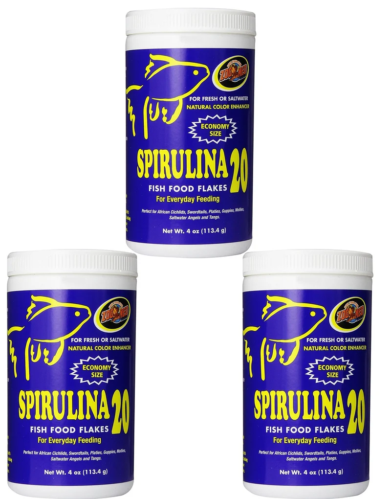 Zoo Med Spiruline — Flocons 20 pour Poissons — Lot de 3, 4 onces chacun — Fabriqué aux États-Unis