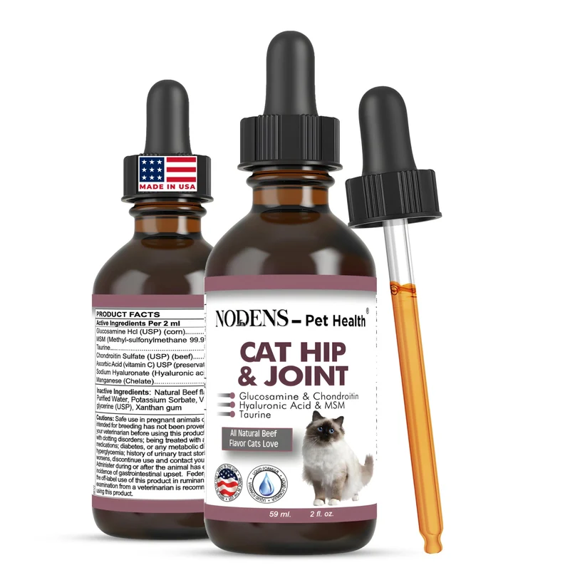 NODENS – Glucosamine liquide pour chats avec chondroïtine – Santé des hanches et mobilité, 60 ml