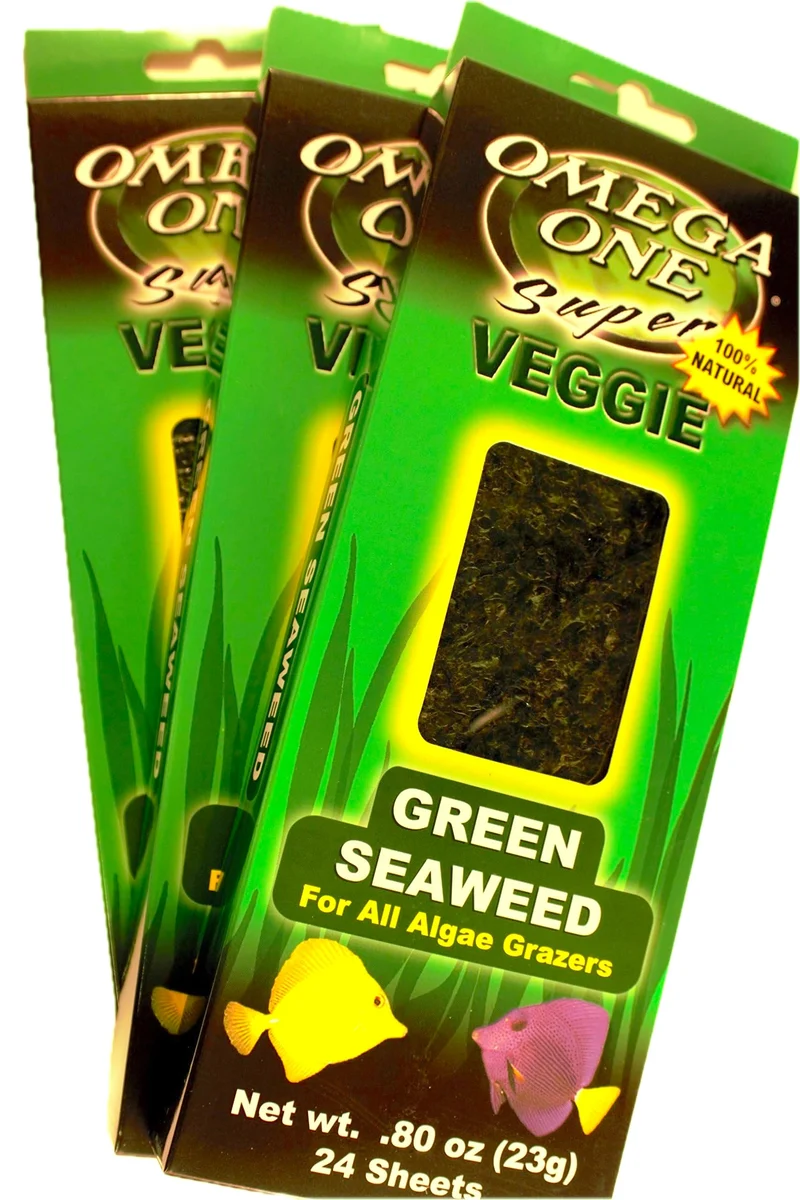 Omega One Super Veggie Nori Vert – Algues pour tous les poissons algivores, 24 feuilles, 3 sachets, 23 g