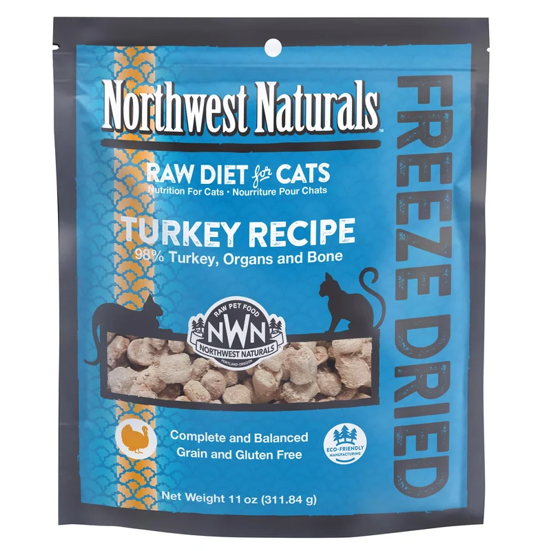 Northwest Naturals – Nourriture pour chat et chaton à la dinde lyophilisée, bouchées mini, ingrédients de qualité humaine, régime cru riche en protéines — fabriqué aux USA, 11 oz