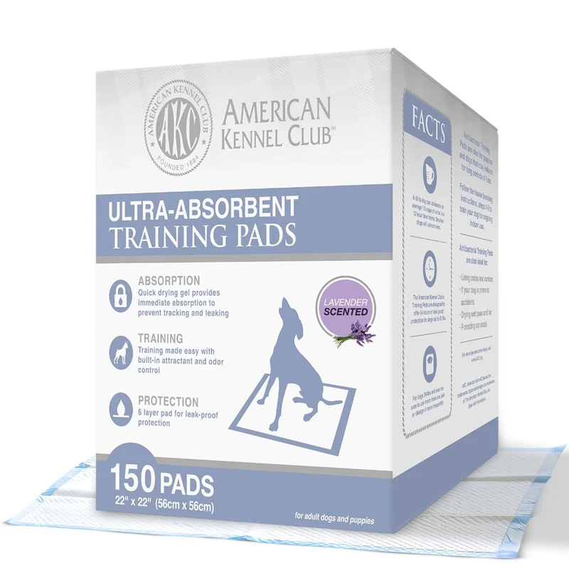 American Kennel Club Tapis d’entraînement Ultra Absorbants et Contrôle des Odeurs Lavande – 22 x 22 cm – Pack de 150