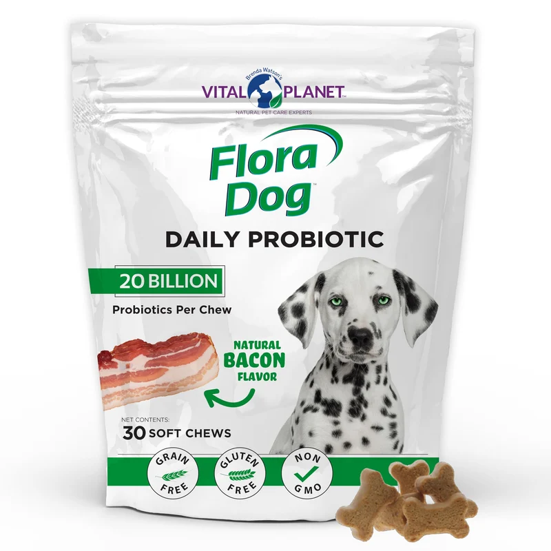 Vital Planet Flora Dog Probiotics – 20 Milliards, 11 Souches, Saveur bacon, 30 bouchées