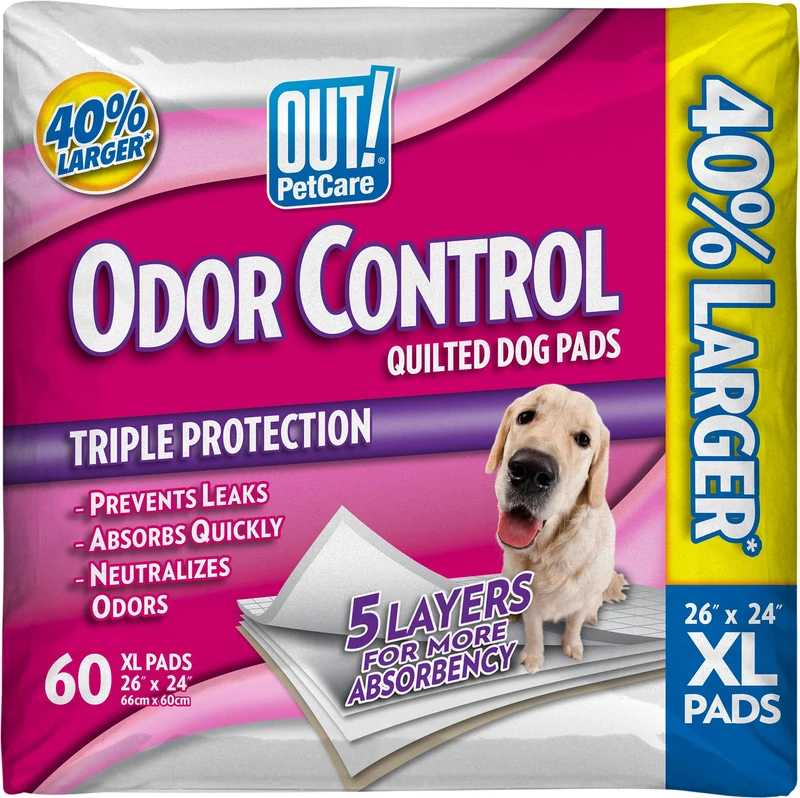 OUT! PetCare XL Tapis d’Entraînement pour Chiens — 60 Tapis 26x24 po, Anti-Fuite et Absorbants