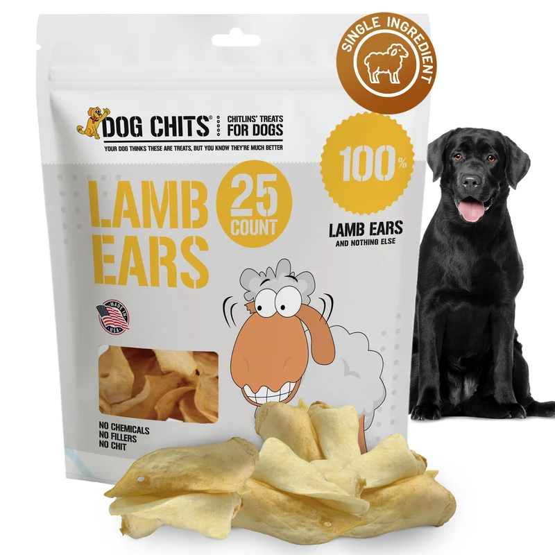 Dog Chits Oreilles d'agneau pour chiens – Friandises 100% naturelles, sans céréales, 25 pièces