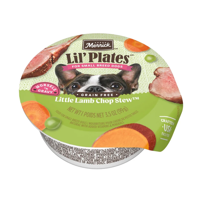 Merrick Lil' Plates - Ragoût d'agneau sans céréales pour petits chiens, 3,5 oz (100 g)