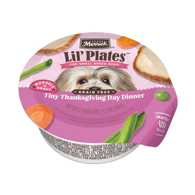 Merrick Lil’ Plates Sans Céréales Dinde – Repas Humide Pour Petits Chiens Petit Dîner de Thanksgiving, Pack 12 × 3,5 oz