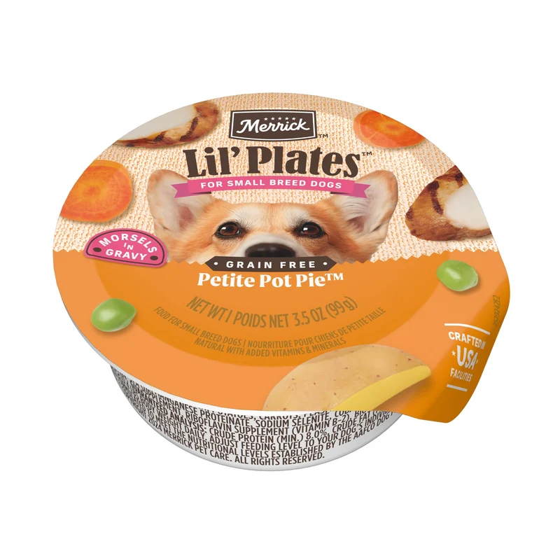 Merrick Lil’ Plates Pot Pie Petite – Nourriture humide sans céréales pour petits chiens, 12 pots de 3,5 oz