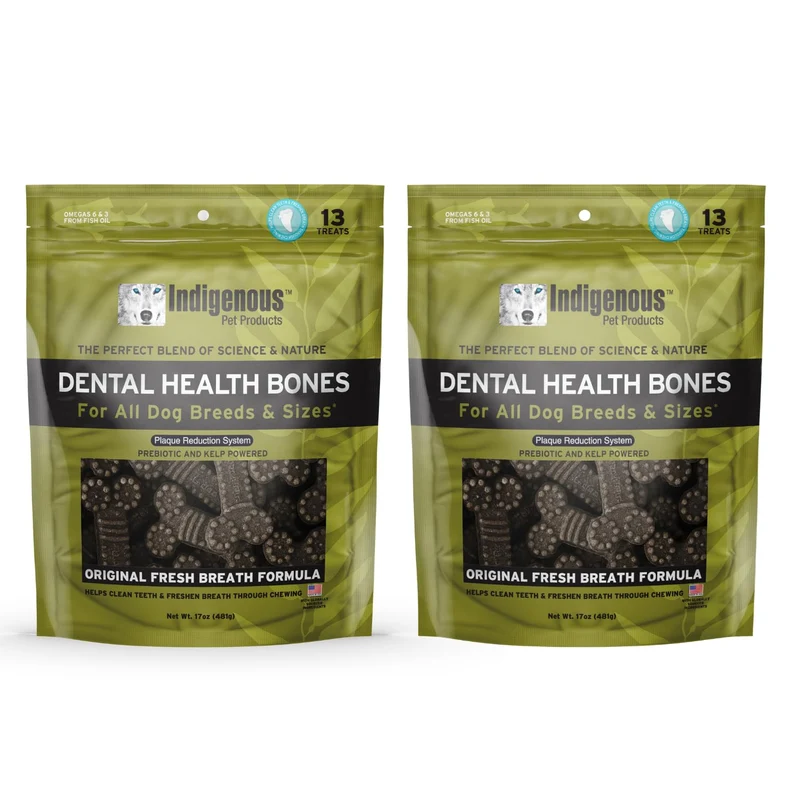 Indigenous Os Dentaires Santé – Saveur Fraîche Originale, Lot de 2 (17 oz chacun) pour chien