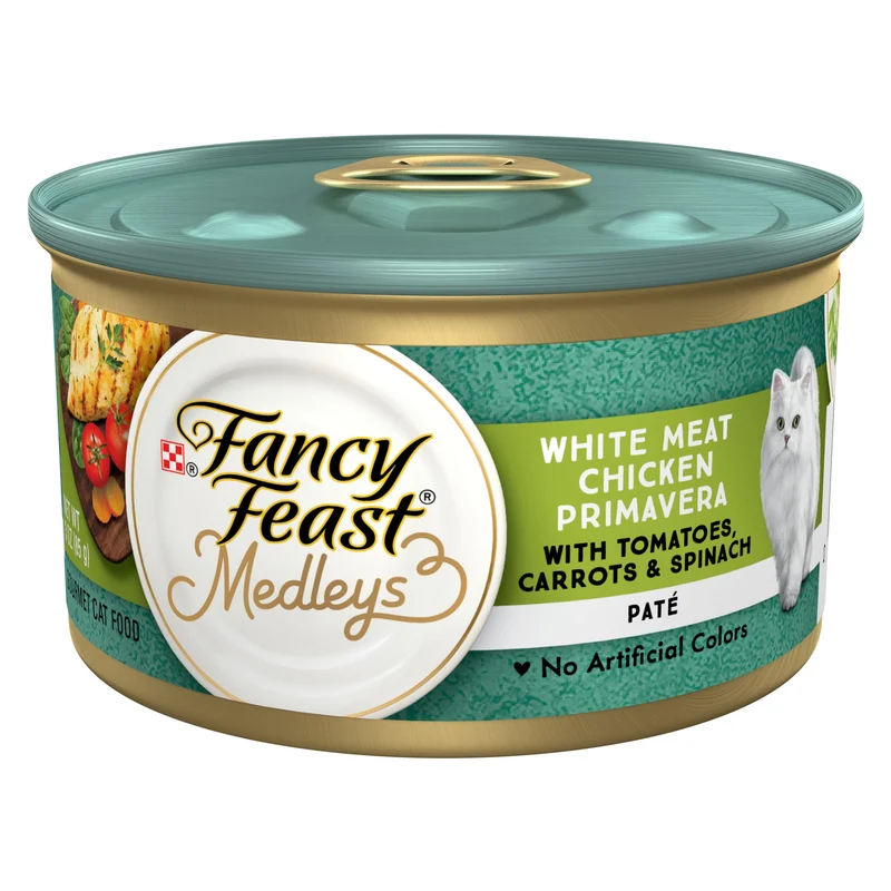 Fancy Feast Medleys Pâté – Poulet Blanc Primavera et Légumes du Jardin (Pack de 24 boîtes de 3 oz)
