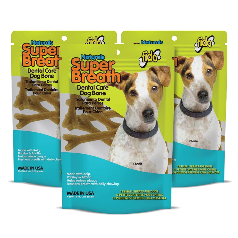 Fido - Os Dentaires Super Breath pour Petits Chiens - Lot de 3 Sacs de 8 oz - Fabriqué aux États-Unis - Réduction Potentielle de Plaque et Haleine Fraîche
