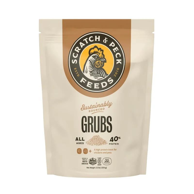 Scratch and Peck Grubs pour Poules et Canards – Sachet 3,5 lb – Durable et Protéiné, Calcium Dense – Larves séchées de Mouche Noire