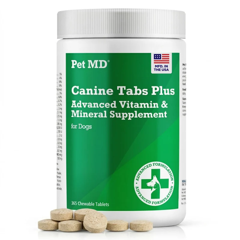 Pet MD Canine Tabs Plus – Multivitamines avancées pour chiens (365 comprimés, goût foie)