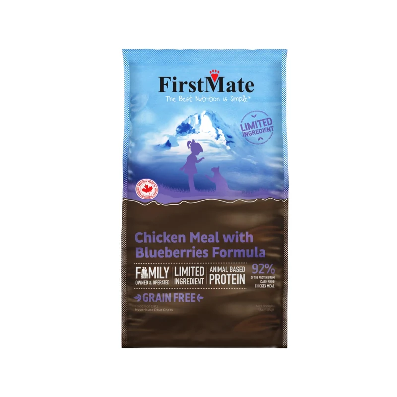 FirstMate Croquettes pour chats – Poulet et Myrtilles, Sans Céréales, Ingrédients Limités – Tous âges, 3,96 lb