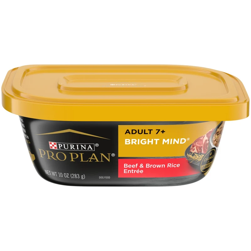 Purina Pro Plan Senior Bright Mind - Entrée humide pour chien senior 7+, boeuf et riz brun - Pack de 8 pots de 10 oz