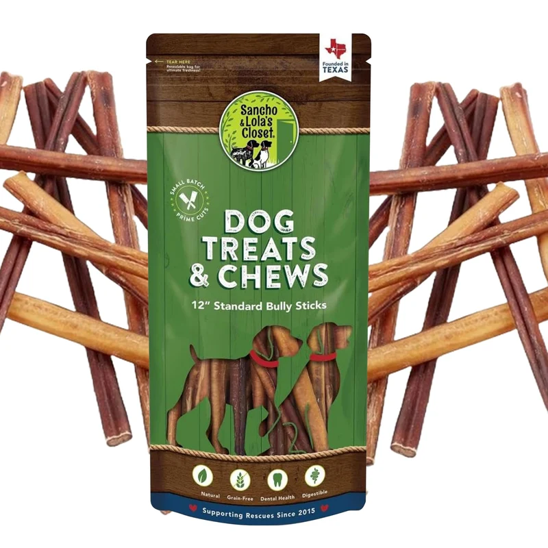 Bâtons Bully Suprême 12 pouces – Lot de 5 Sancho & Lola's Closet – Naturels, Longue Durée, Boeuf élevé en plein air, Odeur faible