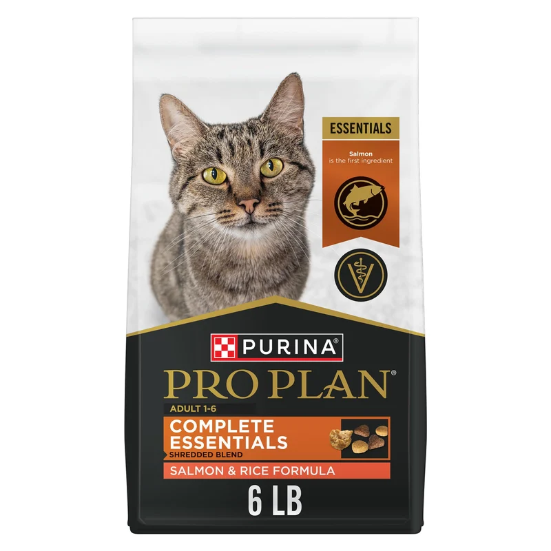 Purina Pro Plan Complete Essentials Mélange Effiloché Saumon et Riz – Croquettes pour chat adulte, haute protéines, sac 2,72 kg