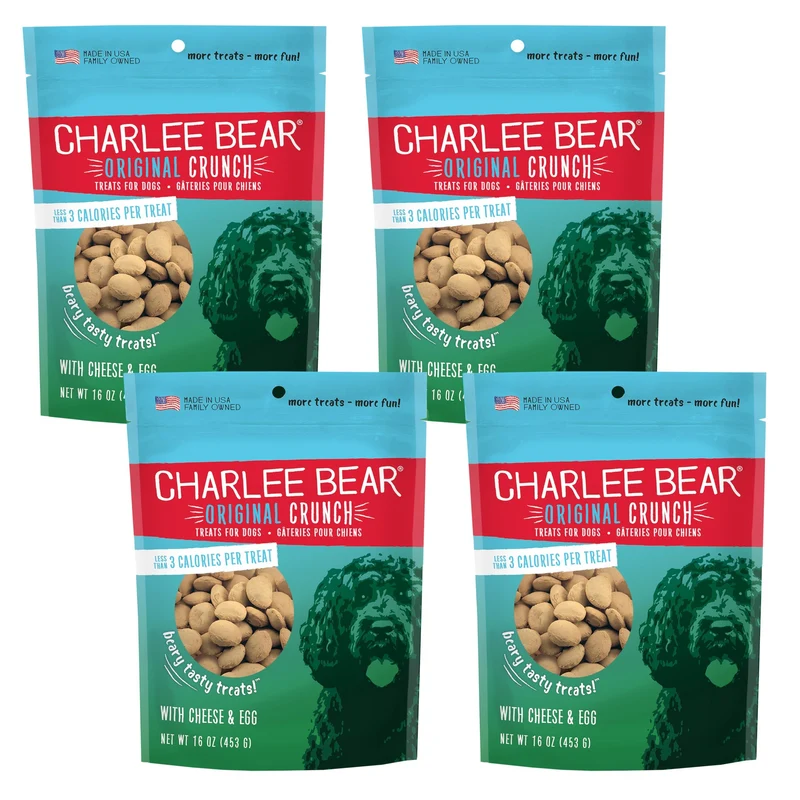 Charlee Bear Original Crunch – Friandises Fromage & Œuf pour Chiens – 3 Calories Par Friandise – Fabriqué aux États-Unis – 16 oz (4 paquets de 4 oz)
