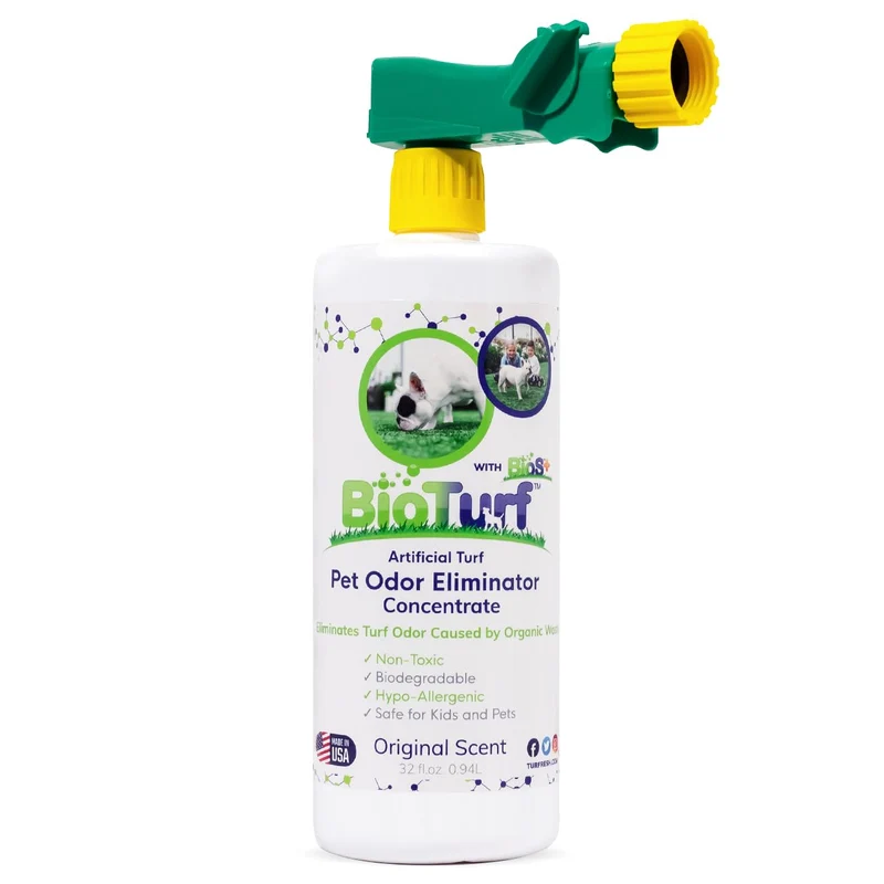 BioTurf BioS+ Concentré Éliminateur d'Odeurs – Nettoyant enzymatique pour gazon artificiel et espaces extérieurs – Bouteille 32 oz