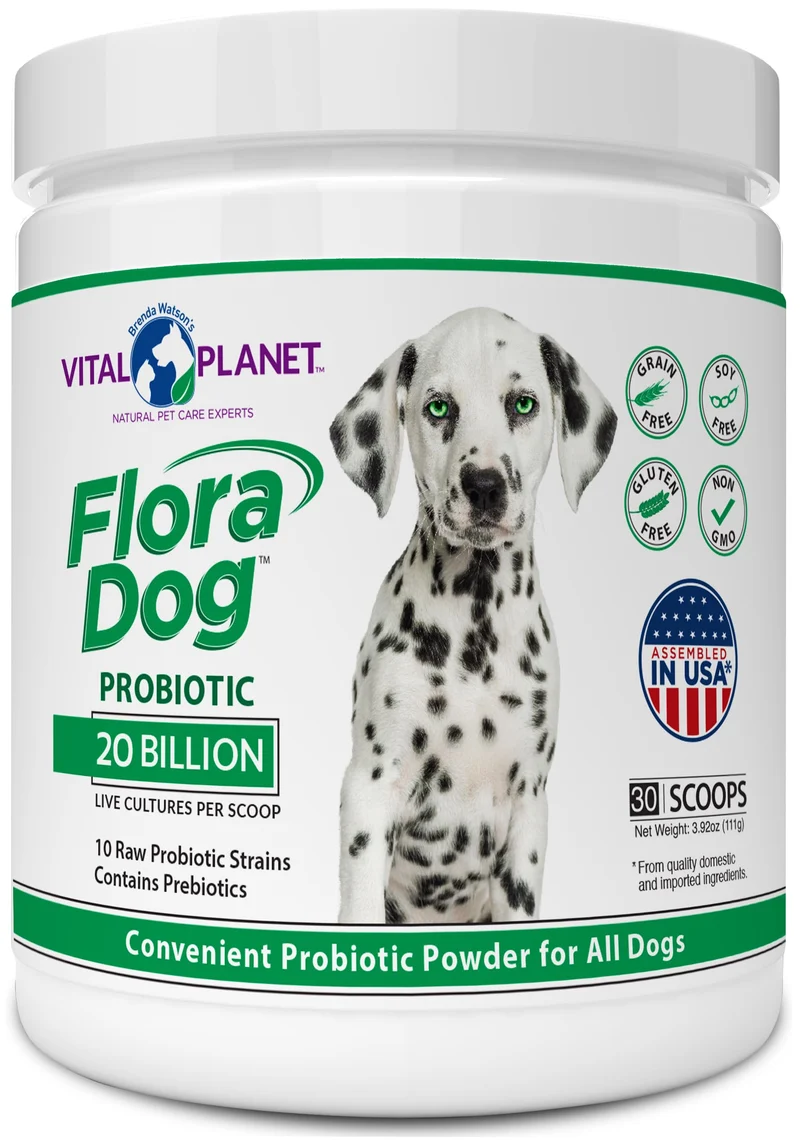 Vital Planet Flora Dog Probiotiques en Poudre – 20 Milliards, 10 Souches, Soutien Digestif et Immunitaire pour Chiens