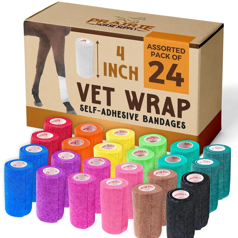 Bande auto-adhésive premium en vrac – 24 rouleaux, 4 po – Premiers soins et soins animaux – Prairie Horse Supply