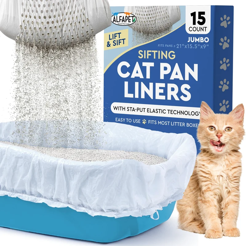 Alfapet Sacs Sifteurs Jumbo 37x18 – Lot de 5, 15 Sacs par Pack, Capacité 30 Livres