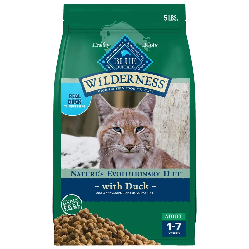 Blue Buffalo Wilderness – Nourriture sèche sans céréales pour chats adultes, Canard (sac 2,27 kg)