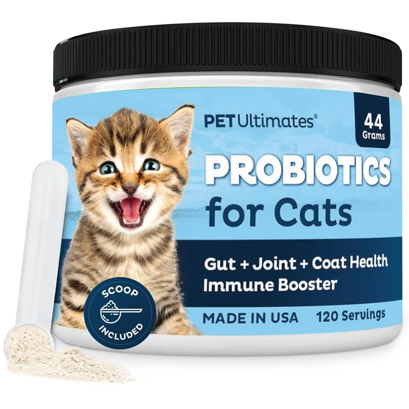 PetUltimates Probiotiques pour Chats — Poudre sans goût (44 g / 120 portions) 20 espèces + enzymes digestives