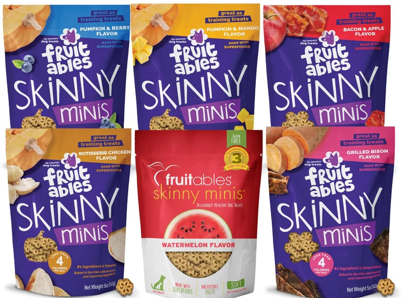 Fruitables Skinny Minis – Friandises molles sans céréales pour l’entraînement canin – Pack varié 6 saveurs (1 par saveur)