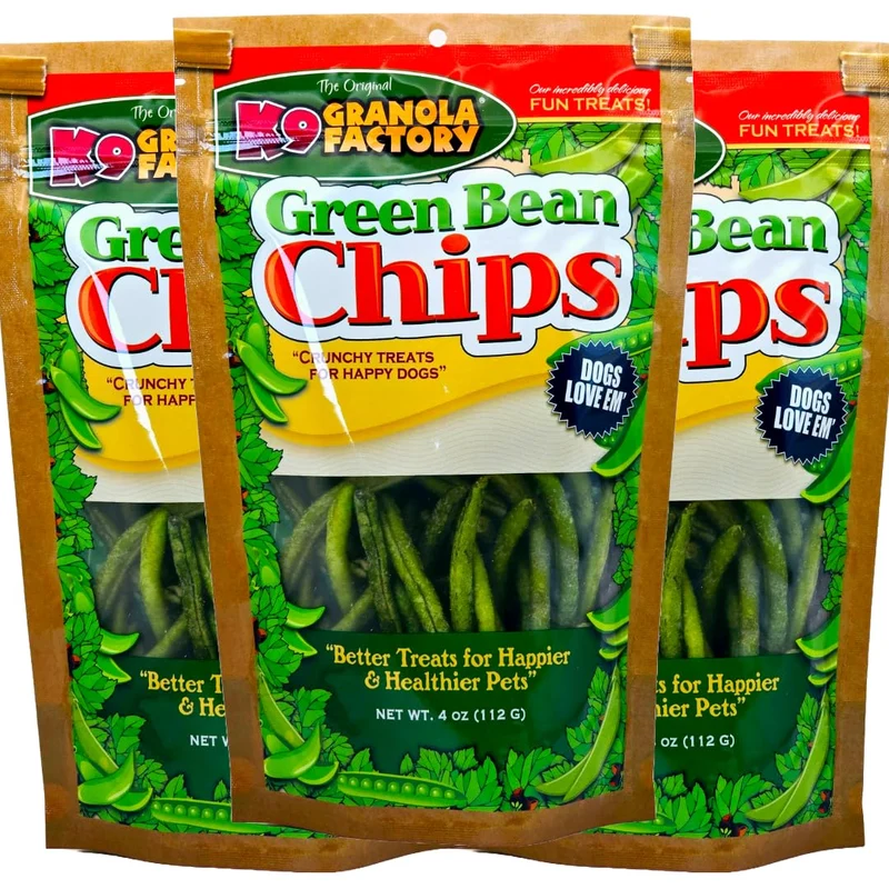 K9 Granola Factory Green Bean Chips – Friandises pour chiens, 142 g par sachet, Lot de 3