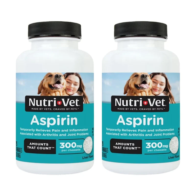 Nutri-Vet Aspirine à mâcher pour Grands Chiens – Lot de 2 (75 comprimés chacun), goût foie