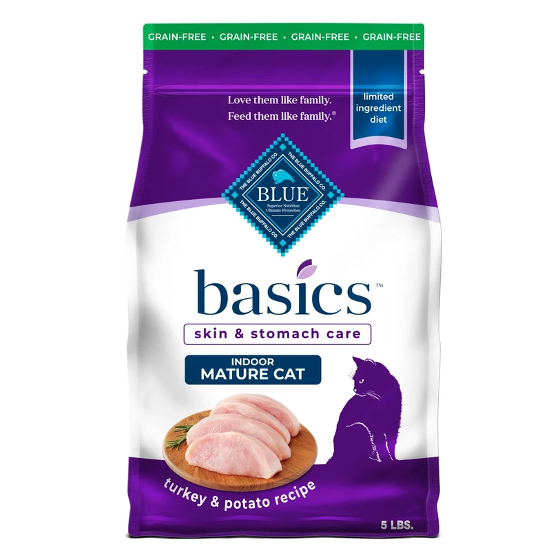 Blue Buffalo Basics Chat Mature Sans Cereales – Dinde & Pomme de Terre, Sac de 5 lb