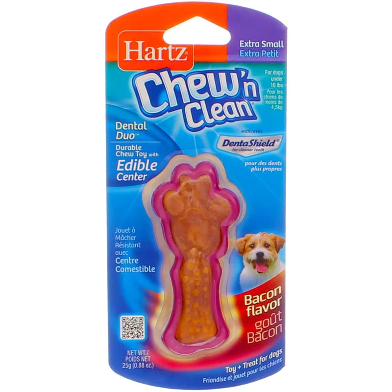 Hartz Chew N Clean Duo – Jouet et Friandise Dentaire pour Chiens Très Petits, Saveur Bacon, Lot de 9