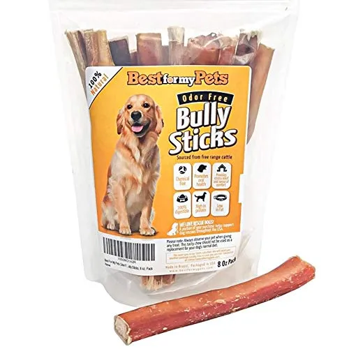Best For My Pets Bâtonnets de bœuf 6 pouces sans odeur – Collation dentaire naturelle, 8 oz, contrôlé et inspecté aux États‑Unis
