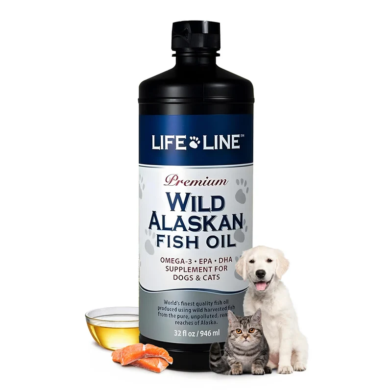 Life Line Pet Nutrition Huile de Poisson Sauvage d'Alaska – 32 oz pour chiens et chats | Oméga-3 pour peau, pelage, cerveau et cœur