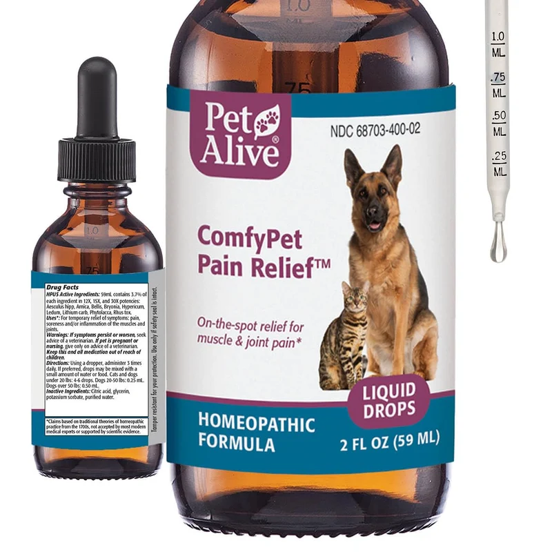 PetAlive ComfyPet Soulagement des Douleurs pour Chiens et Chats – Supplément Homéopathique Naturel pour Mobilité – Gouttes 59 ml – Fabriqué aux États-Unis