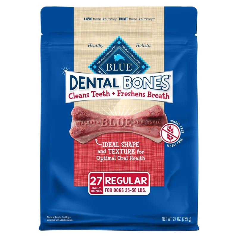 Blue Buffalo Dental Bones – Friandises dentaires naturelles pour chiens moyens (27 oz) – Pack valeur