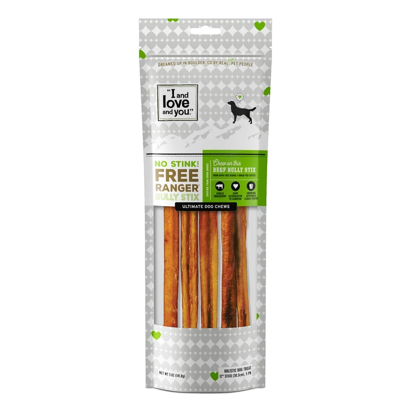 I and love and you No Stink Free Ranger Bully Stix – Bœuf, Alternative au Rawhide, 1 ingrédient, 12 po, 5 ct