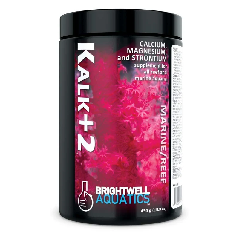 Brightwell Aquatics Kalk+2 – Poudre Kalkwasser premium avec Calcium, Strontium et Magnésium pour aquariums récifaux, maintien du pH et de l'alcalinité, 450 g