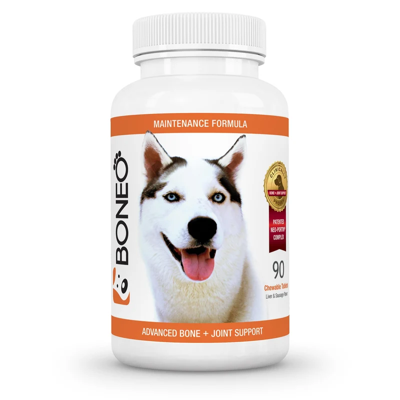 Boneo Chien Maintenance – Supplément lactoferrine pour os et articulations, 90 comprimés saveur foie et saucisse