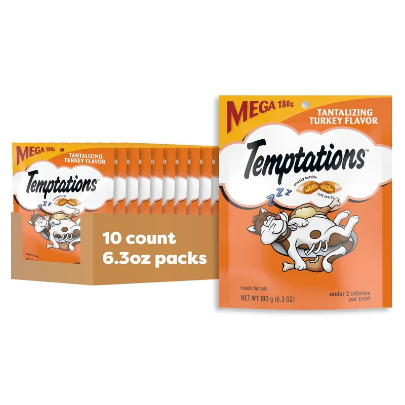 Temptations Friandises pour Chats – Croquant et Moelleux, Saveur Dinde, Sachet de 6,3 oz (Lot de 10)