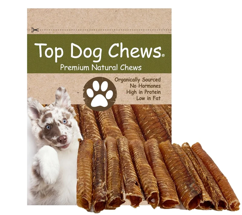 Top Dog Chews – Trachée de boeuf 12 pouces, Lot de 10, Américain, 100% naturel, Ingrédient unique, Santé des hanches et des dents, Protéines élevées pour chiens moyens et grands