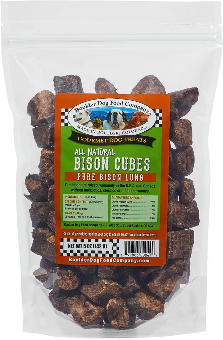 Boulder Dog Food Company - Bison Cubes (5oz) Sans céréales, Naturels et approuvés par les vétérinaires, Fabriqué aux États-Unis