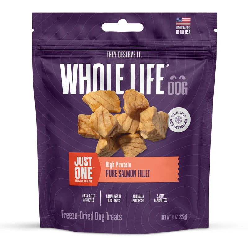 Whole Life Dog Just One Salmon – Friandises lyophilisées au saumon, haute protéine, 8 oz, fabriqué aux États-Unis